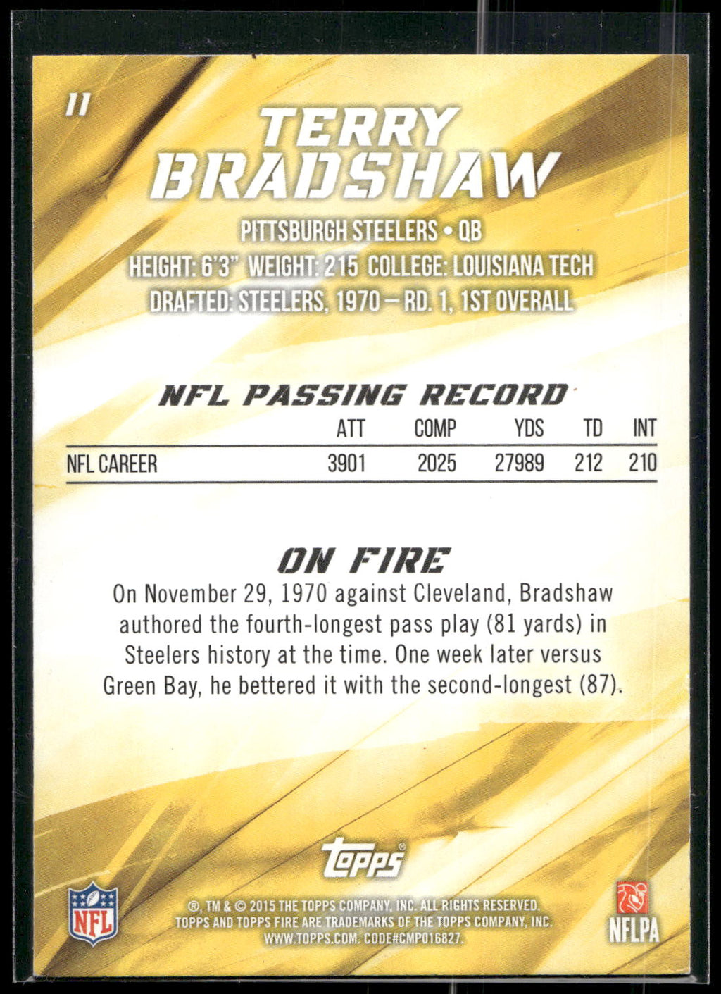 2015 Topps Fire #11 Terry Bradshaw
