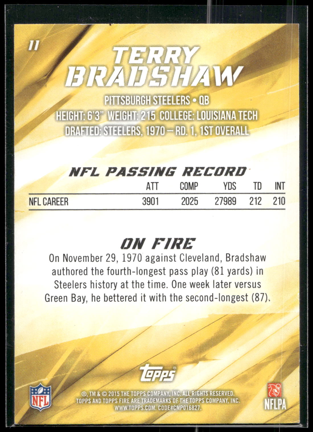 2015 Topps Fire #11 Terry Bradshaw