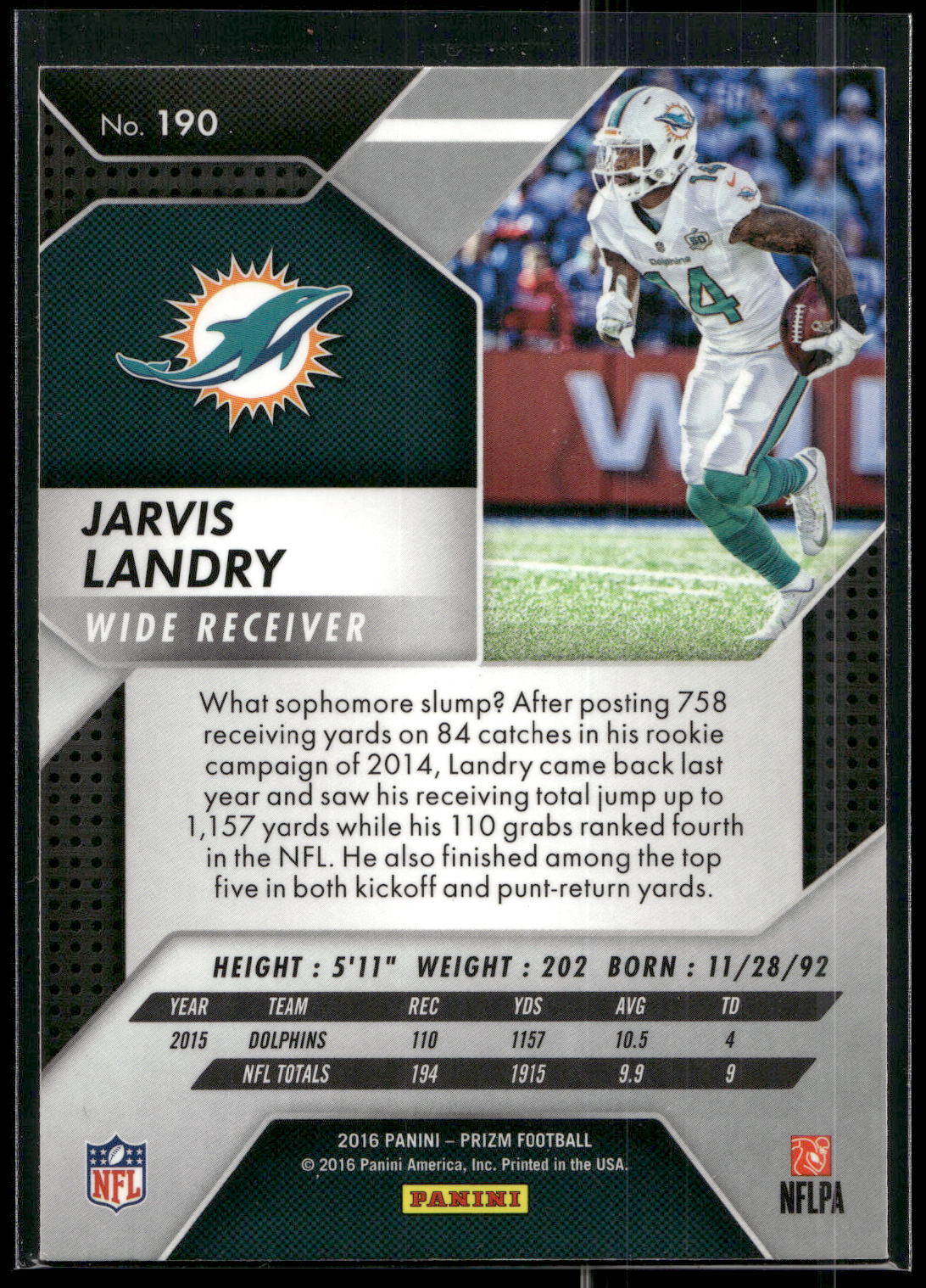 2016 Panini Prizm #190 Jarvis Landry