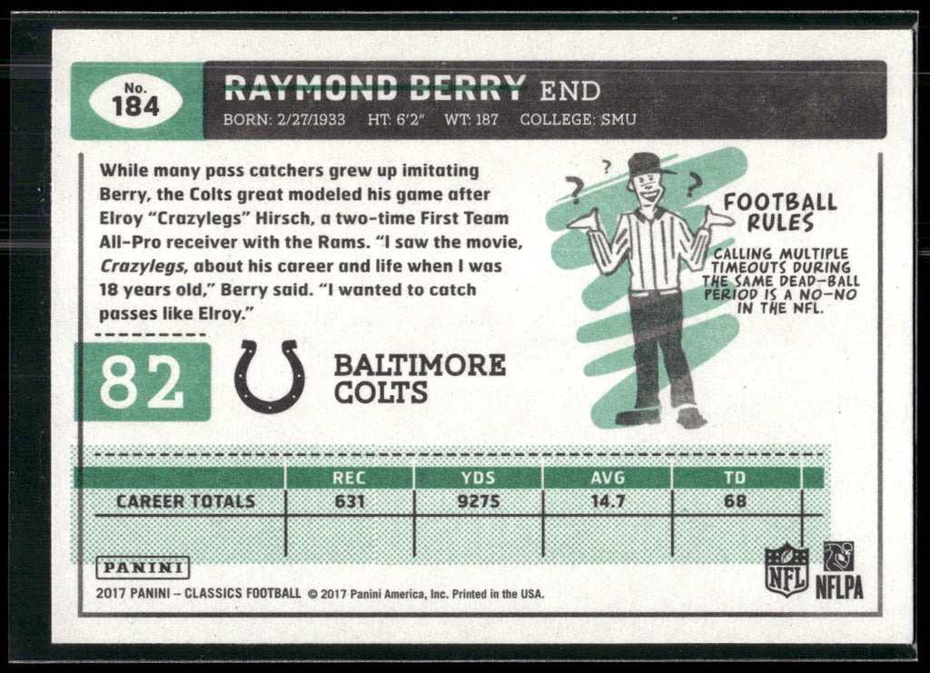 2017 Panini Classics #184 Raymond Berry