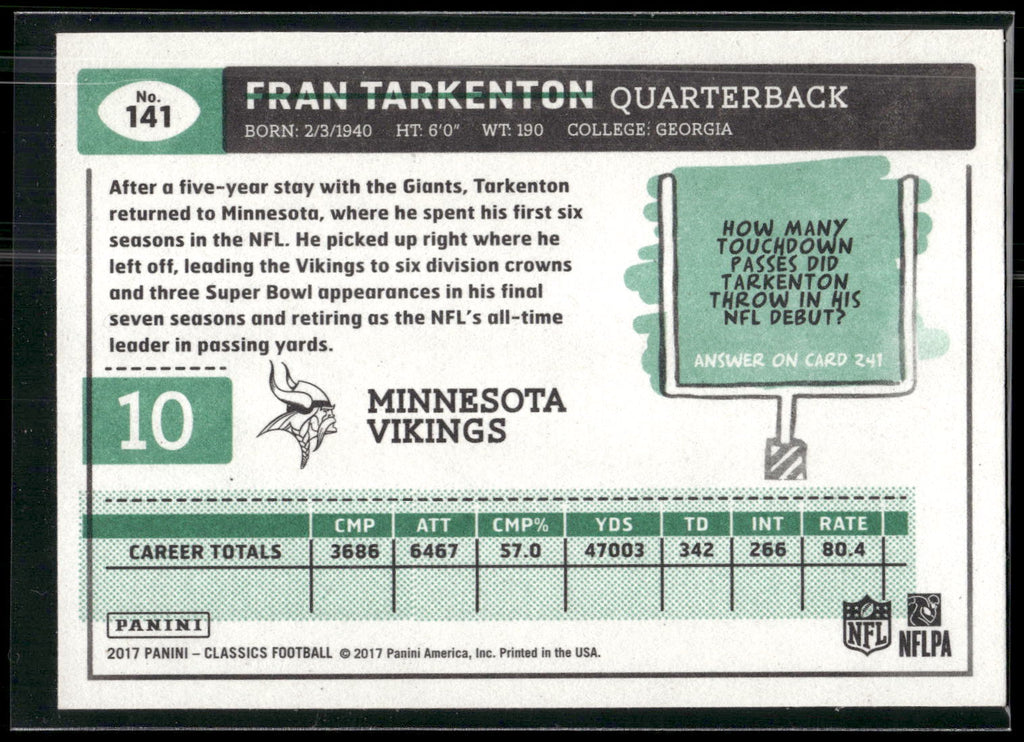 2017 Panini Classics #141 Fran Tarkenton