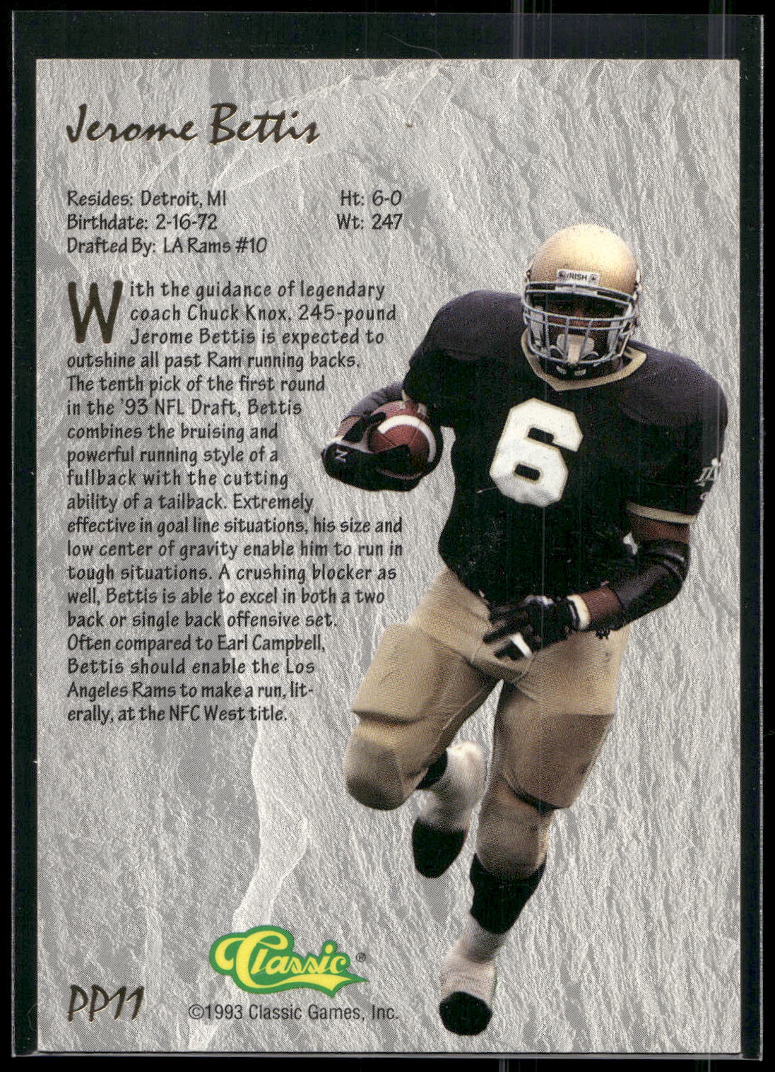 1993 Classic Four Sport #PP11 Jerome Bettis Power Pick Bonus
