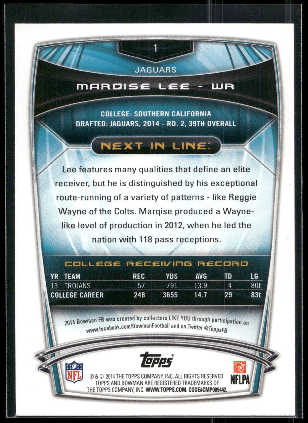 2014 Bowman #1 Marqise Lee Rookies
