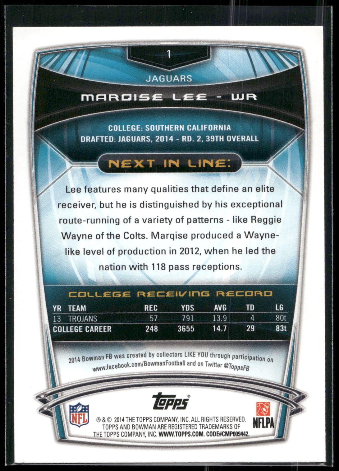 2014 Bowman #1 Marqise Lee Rookies