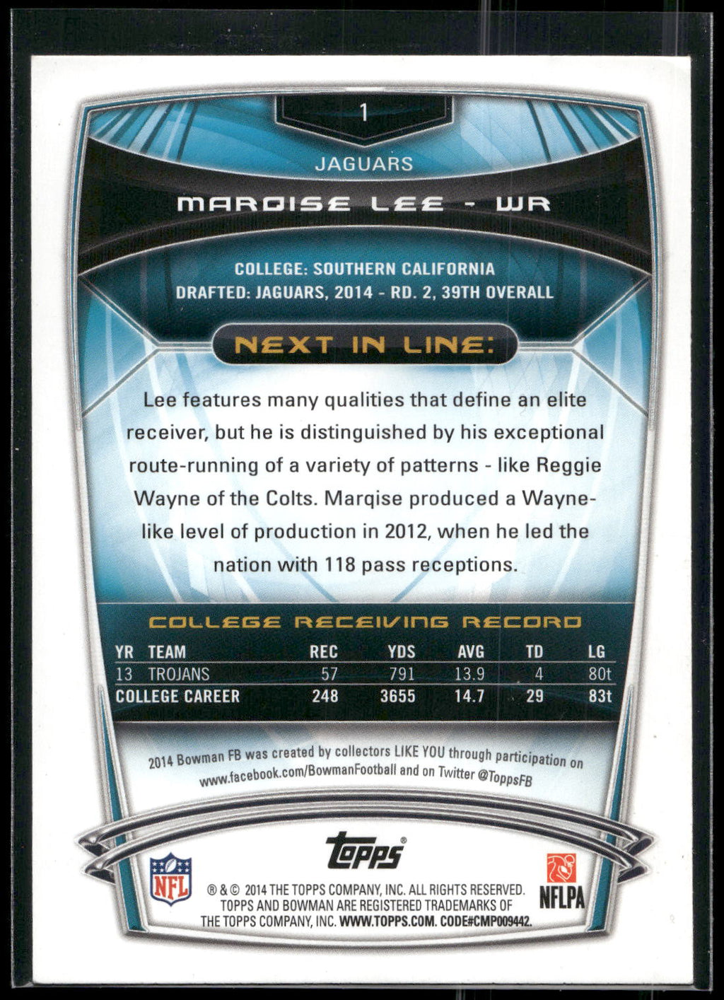 2014 Bowman #1 Marqise Lee Rookies Black