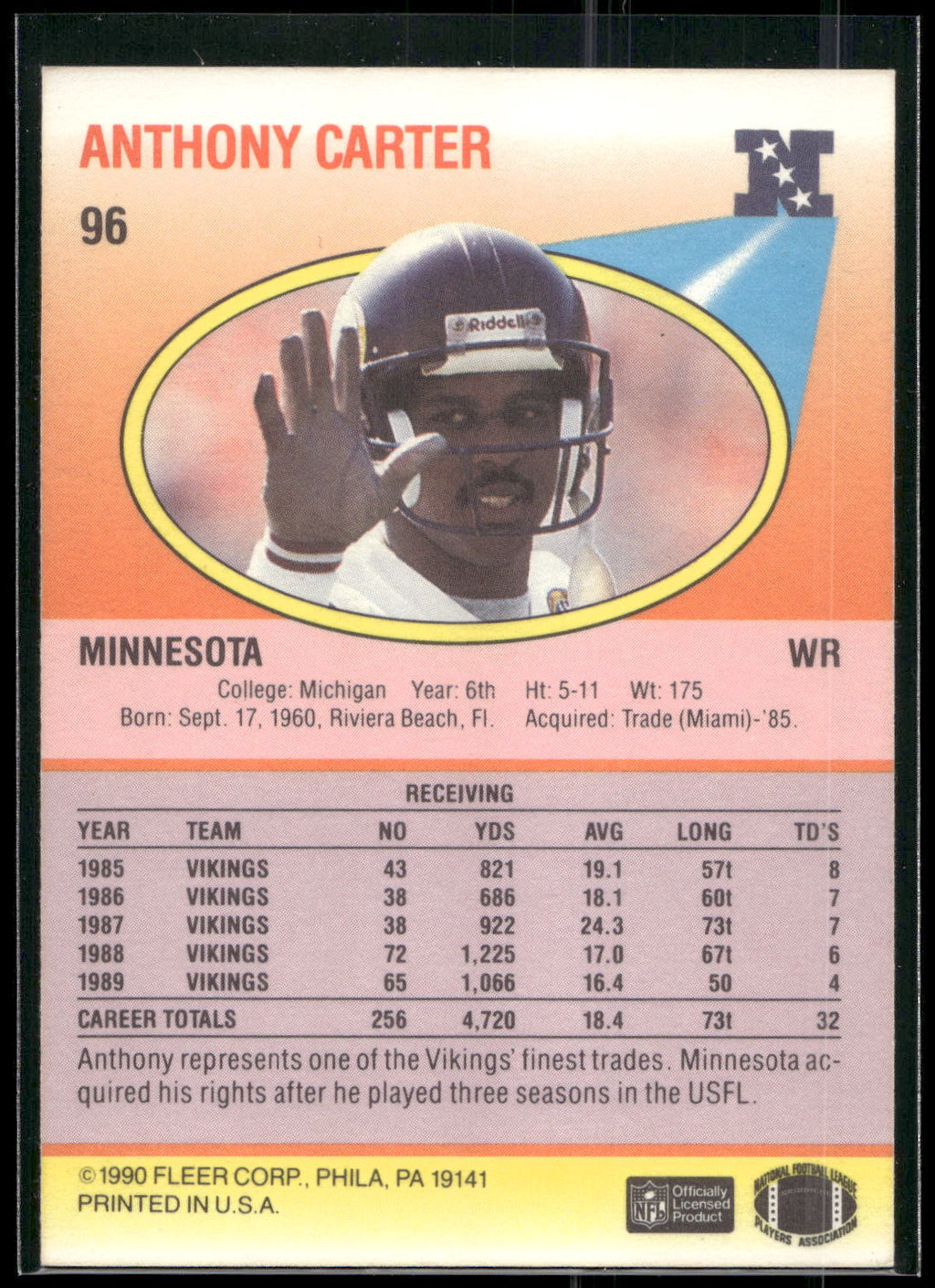 1990 Fleer #96 Anthony Carter