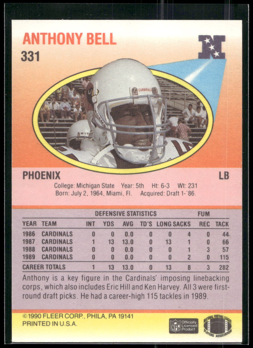 1990 Fleer #331 Anthony Bell