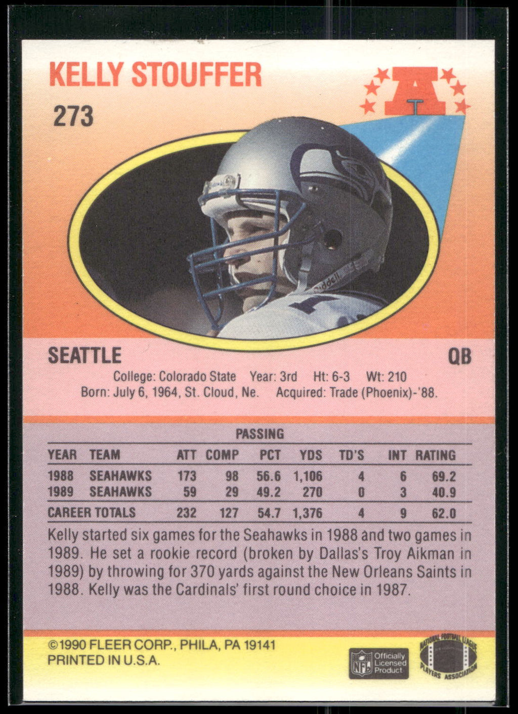 1990 Fleer #273 Kelly Stouffer