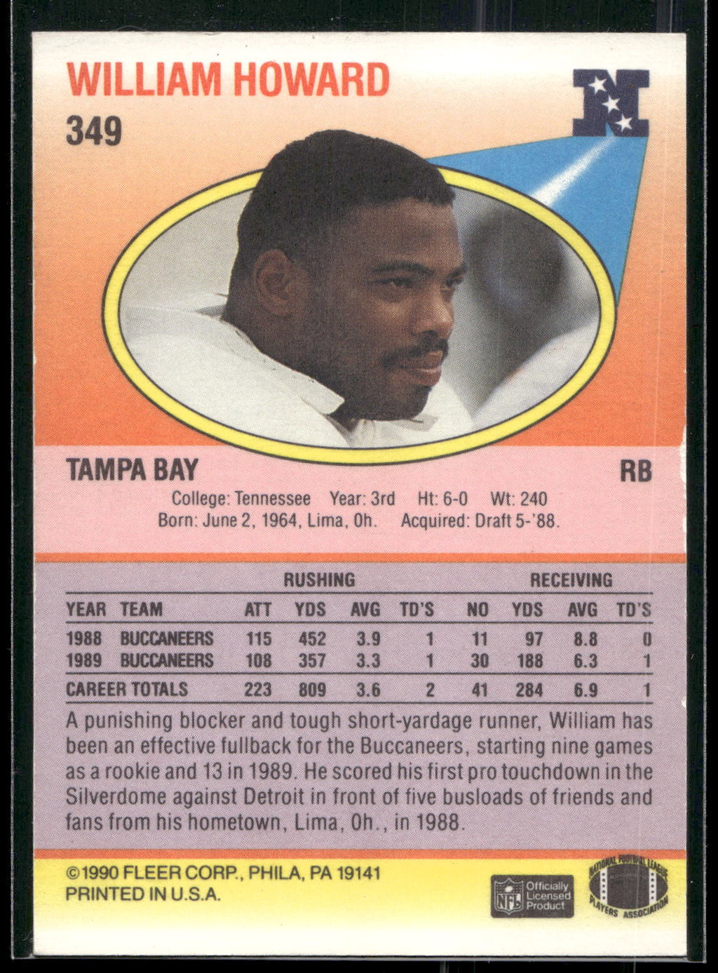 1990 Fleer #349 William Howard