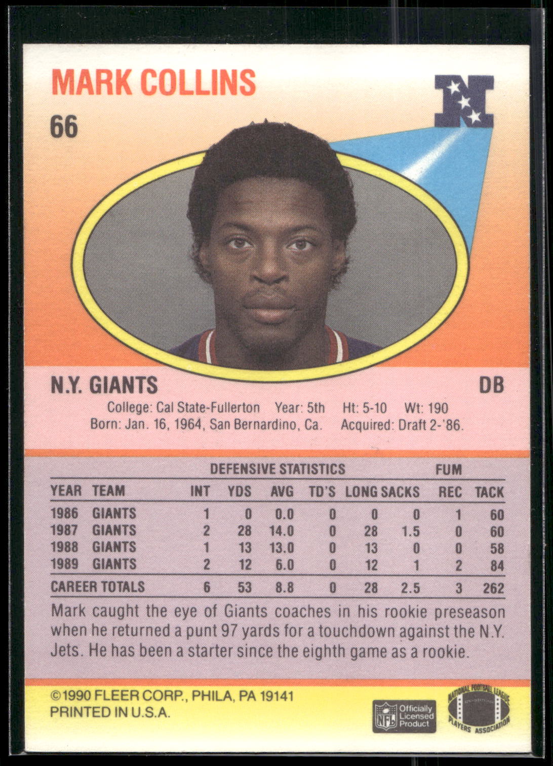 1990 Fleer #66 Mark Collins