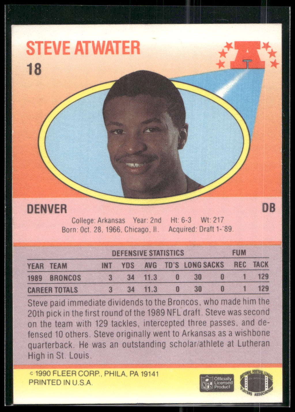 1990 Fleer #18b Steve Atwater