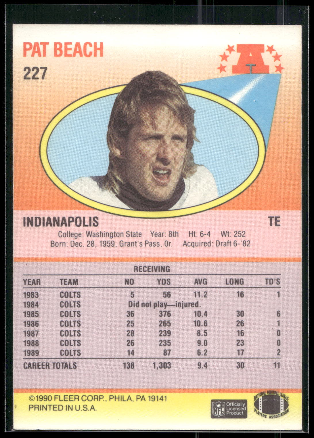 1990 Fleer #227 Pat Beach