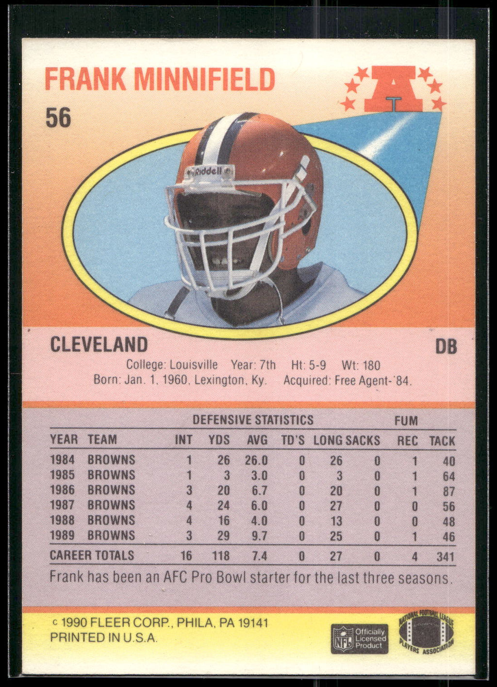 1990 Fleer #56a Frank Minnifield