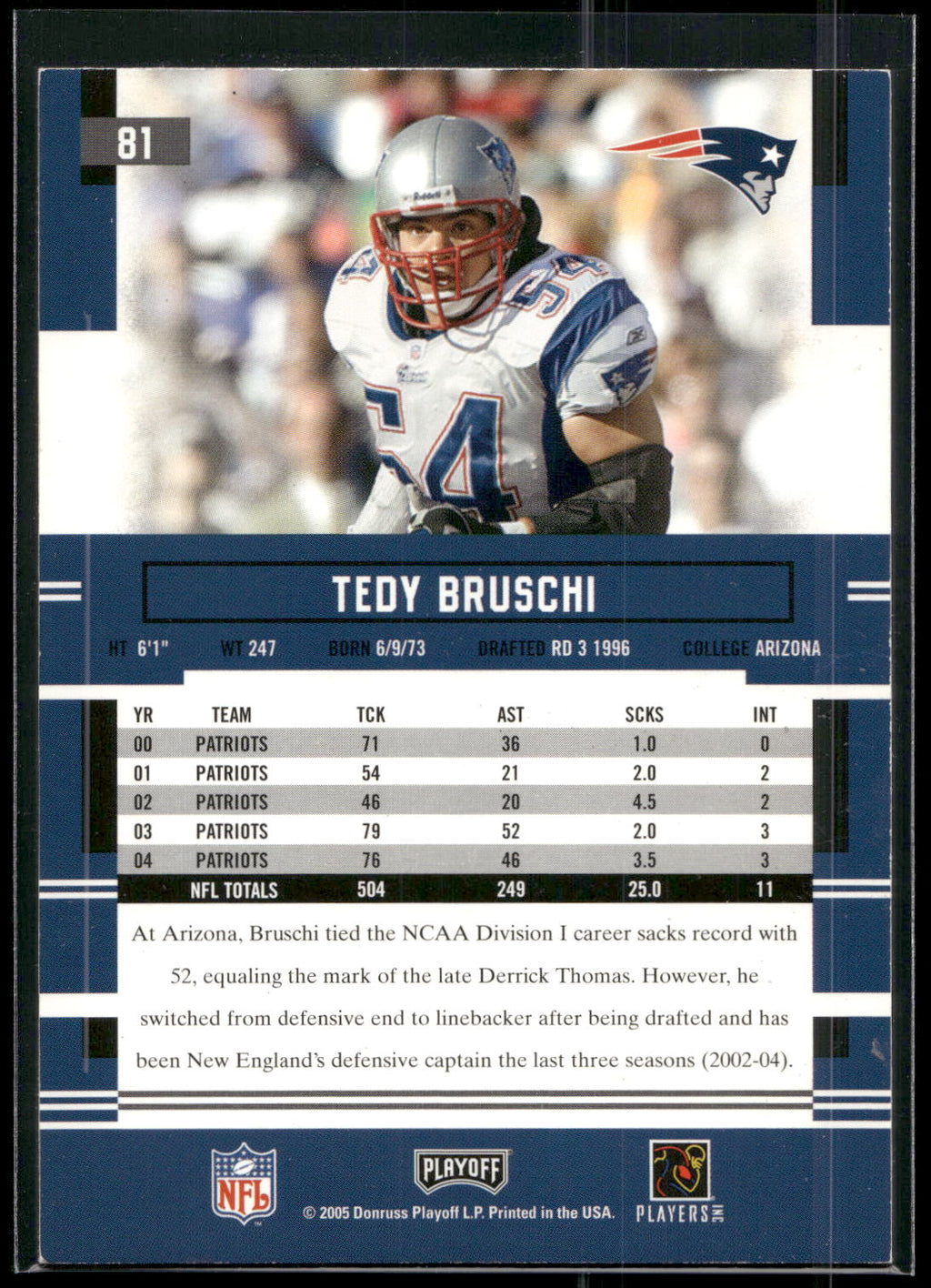 2005 Playoff Prestige #81 Tedy Bruschi