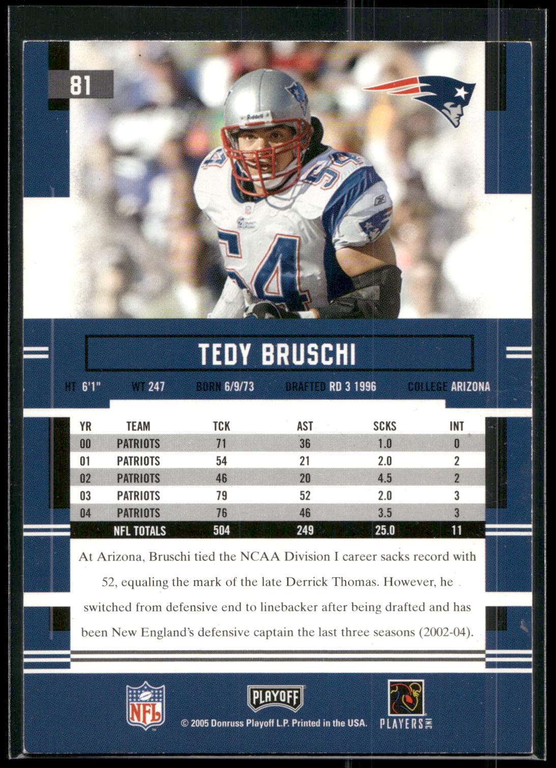 2005 Playoff Prestige #81 Tedy Bruschi
