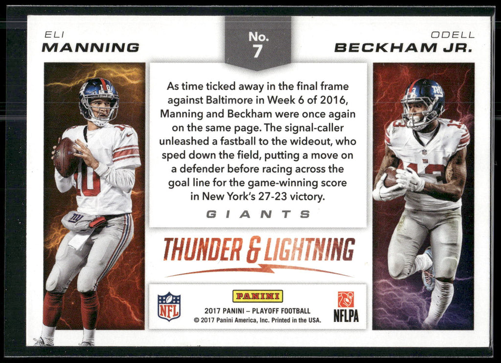 2017 Panini Playoff #7 Eli Manning / Odell Beckham Jr. Thunder and Lightning