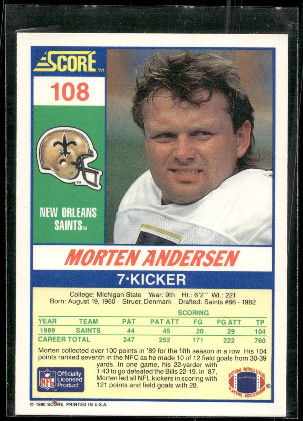 1990 Score #108 Morten Andersen