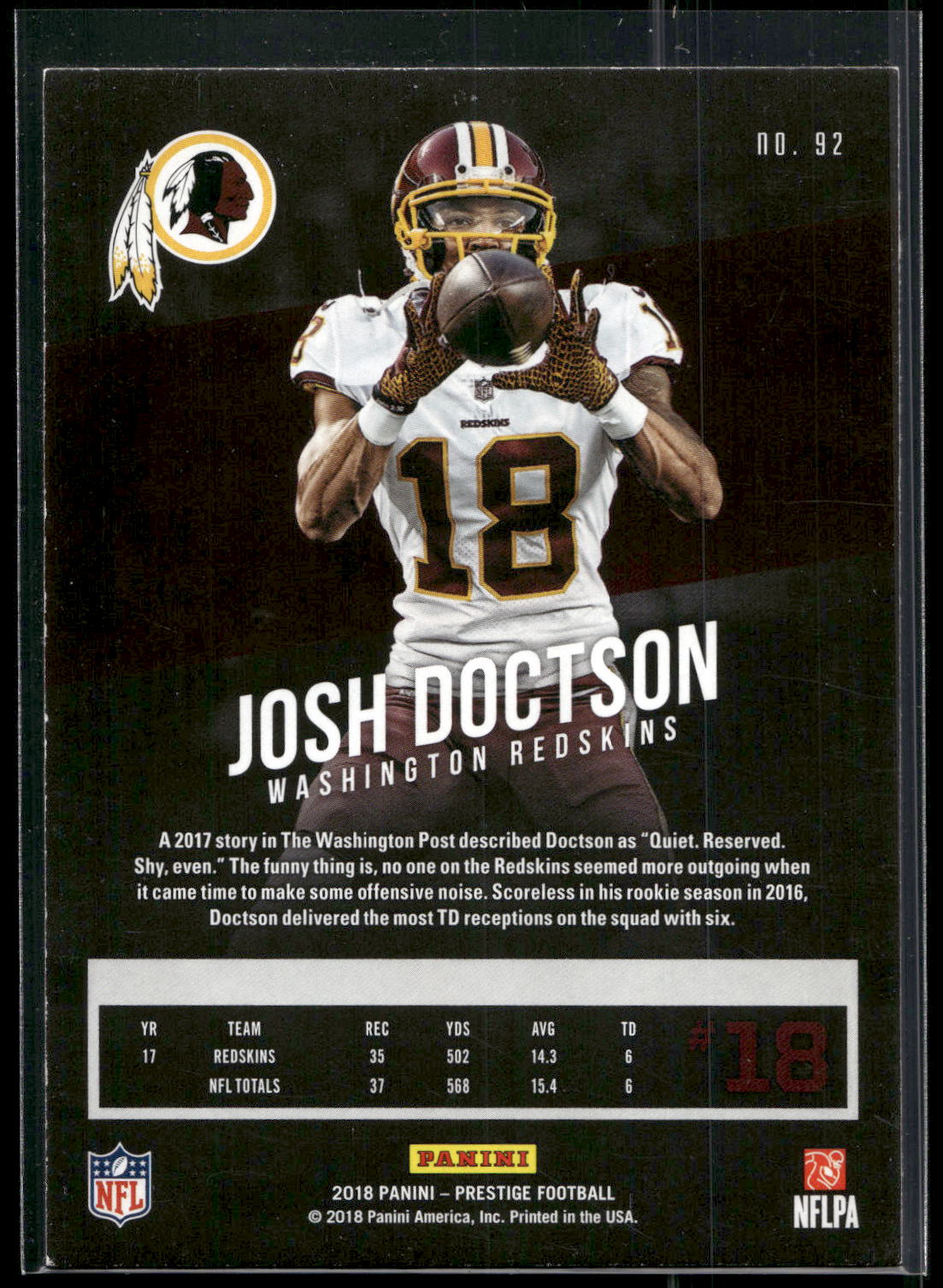 2018 Panini Prestige #92 Josh Doctson