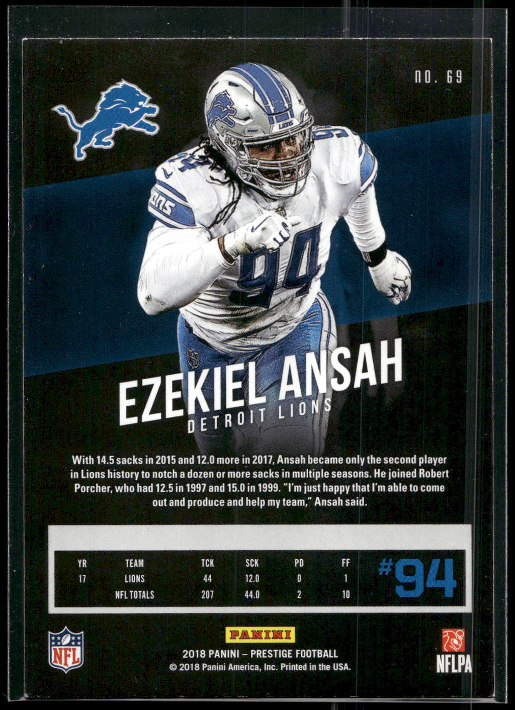 2018 Panini Prestige #69 Ezekiel Ansah