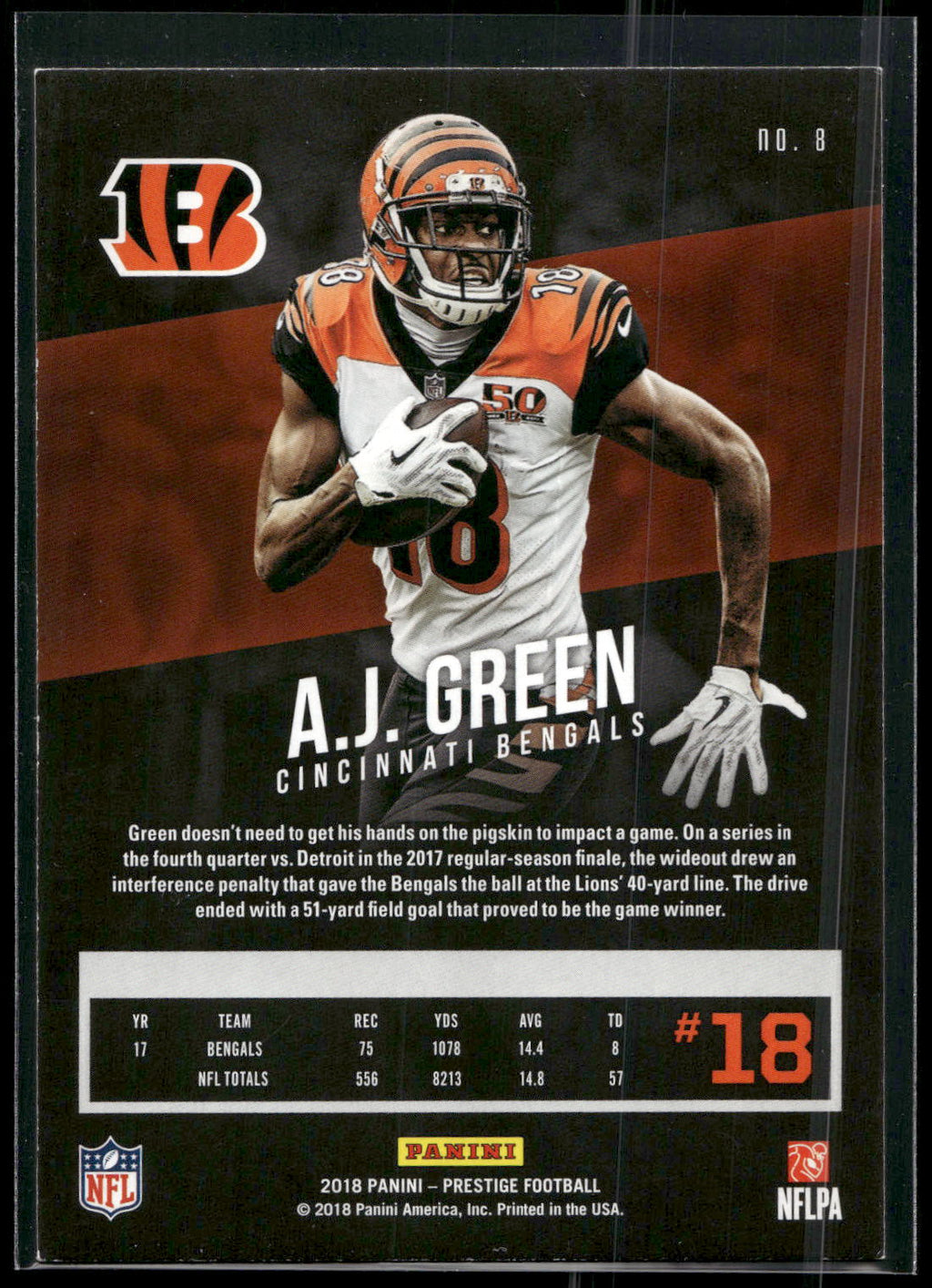 2018 Panini Prestige #8 A.J. Green