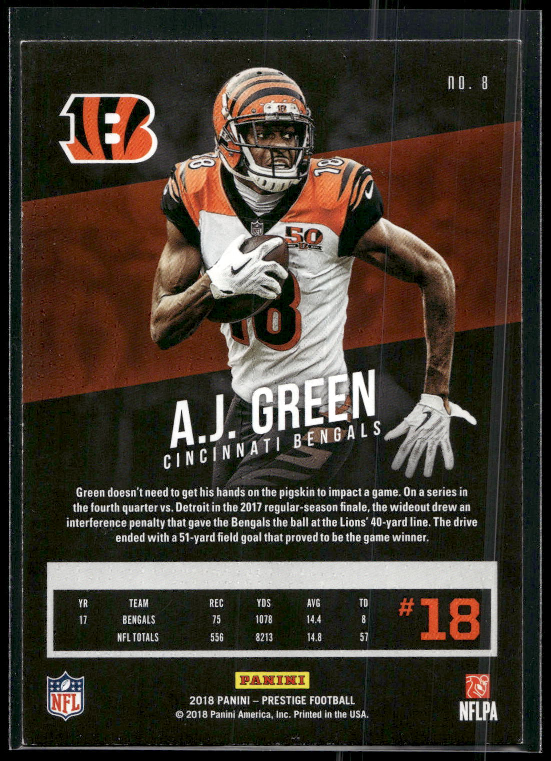 2018 Panini Prestige #8 A.J. Green