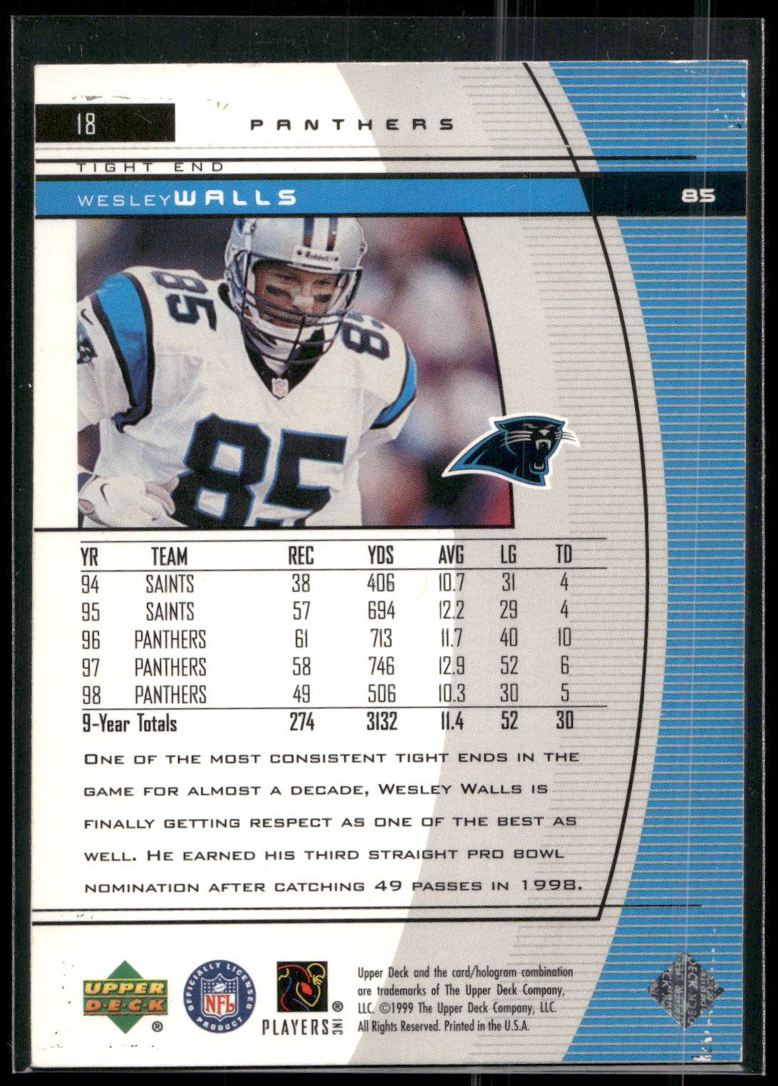 1999 Upper Deck Black Diamond #18 Wesley Walls