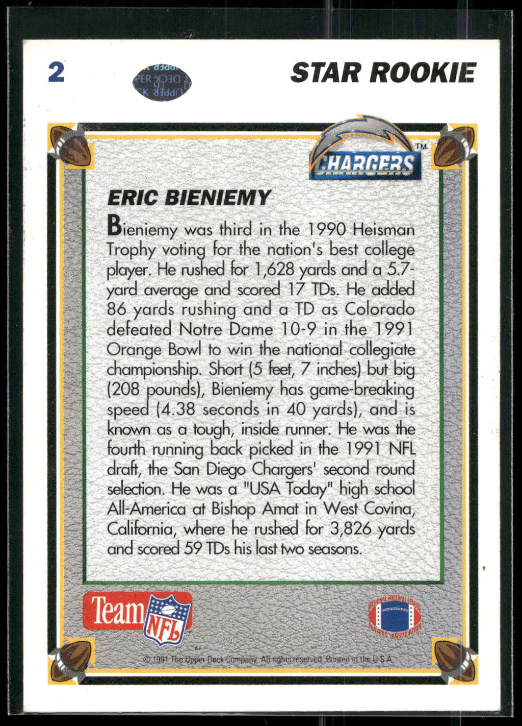 1991 Upper Deck #2 Eric Bieniemy
