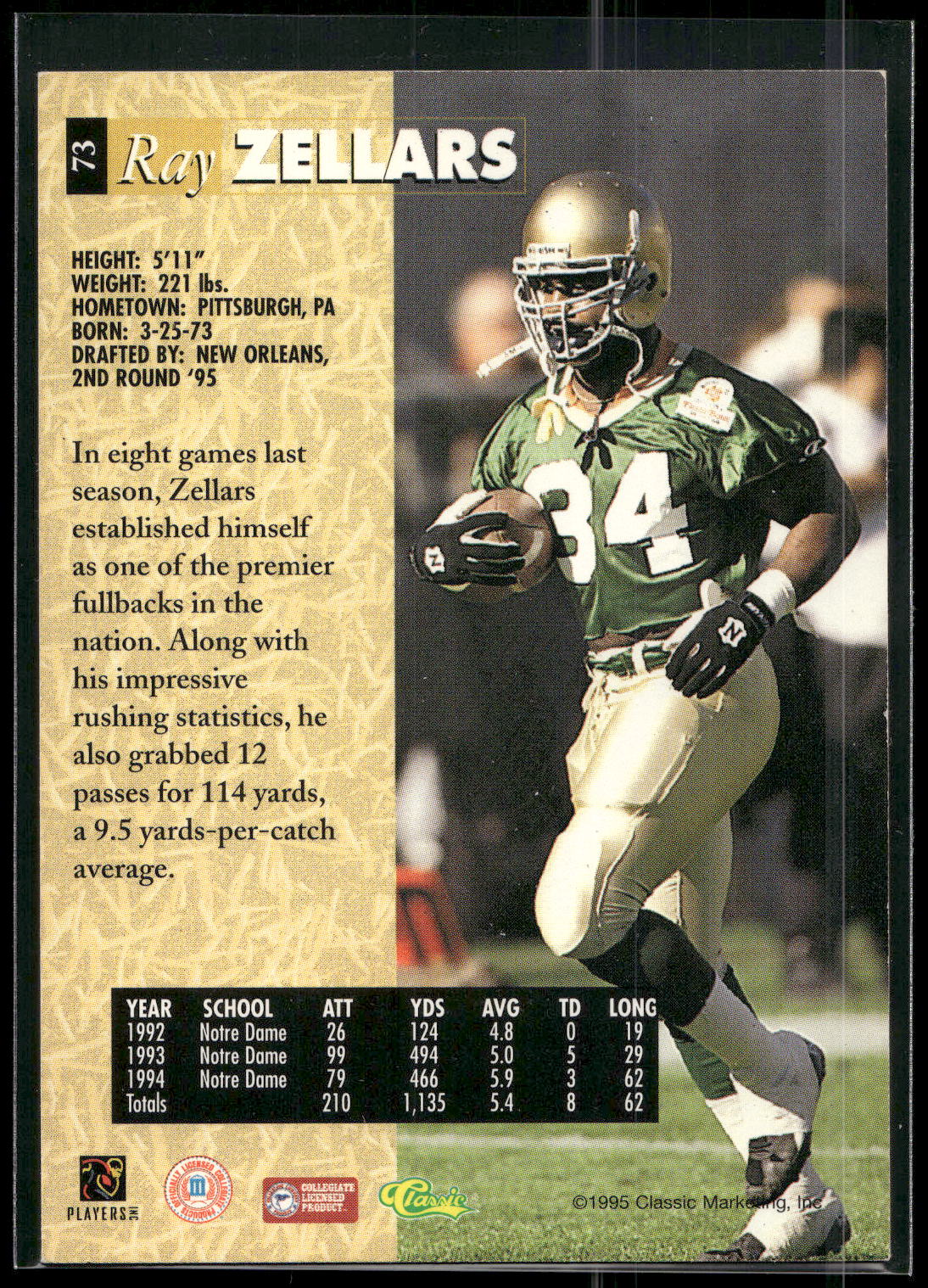 1995 Classic Five Sport #73 Ray Zellars