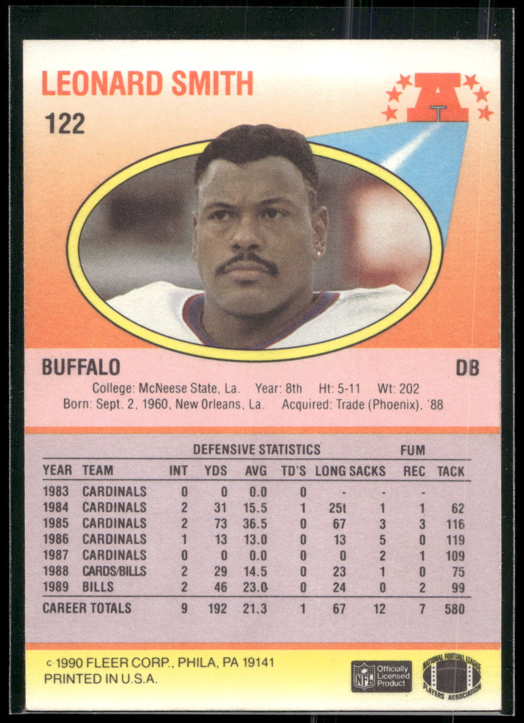 1990 Fleer #122b Leonard Smith