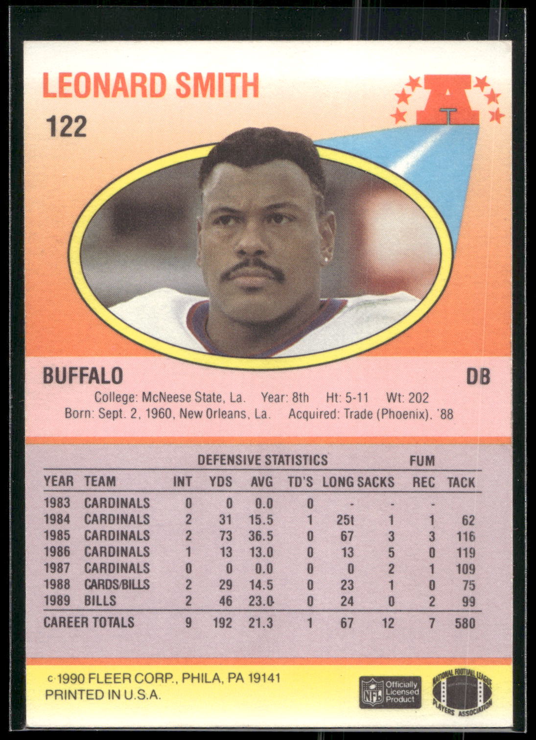 1990 Fleer #122b Leonard Smith