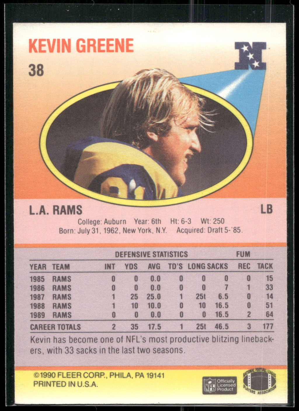 1990 Fleer #38 Kevin Greene