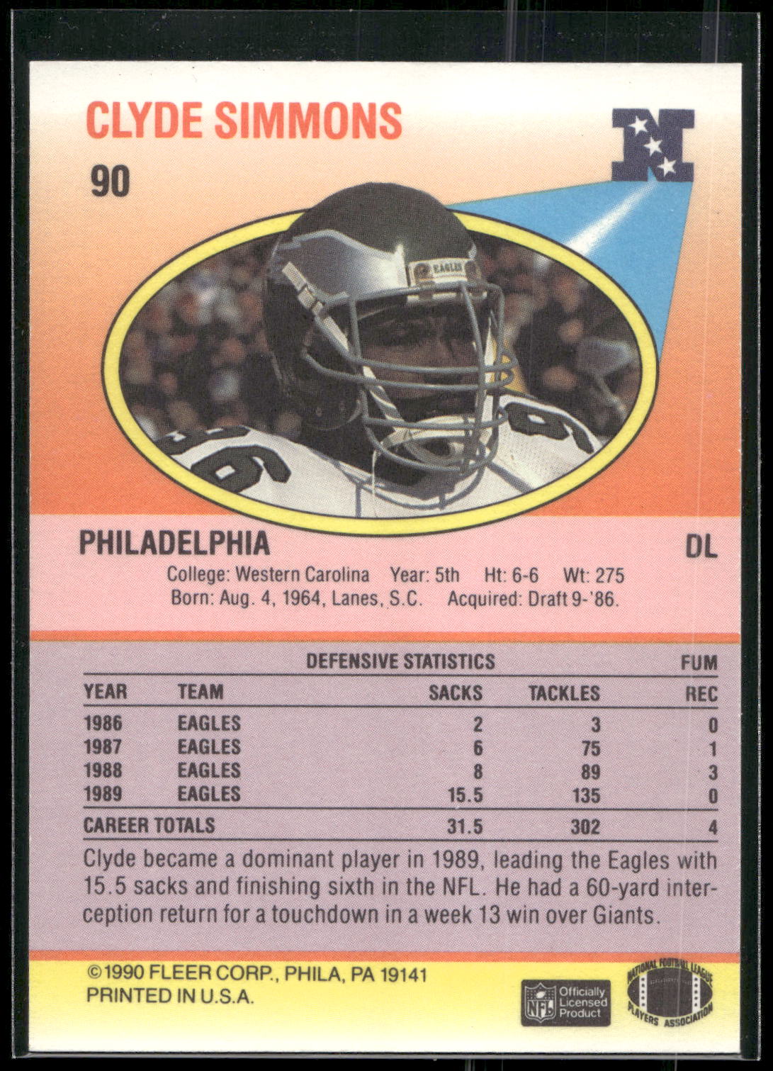 1990 Fleer #90 Clyde Simmons