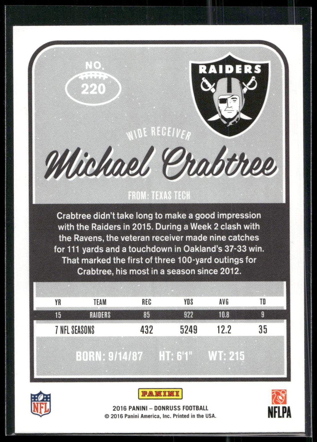 2016 Donruss #220 Michael Crabtree