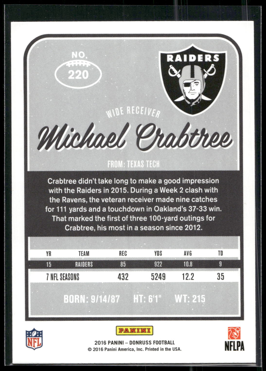 2016 Donruss #220 Michael Crabtree