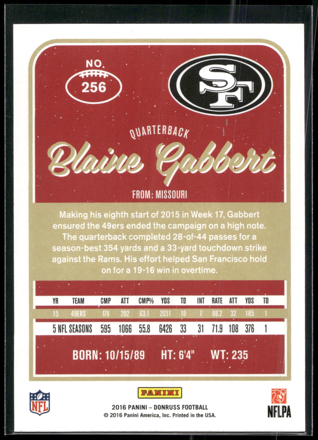 2016 Donruss #256 Blaine Gabbert