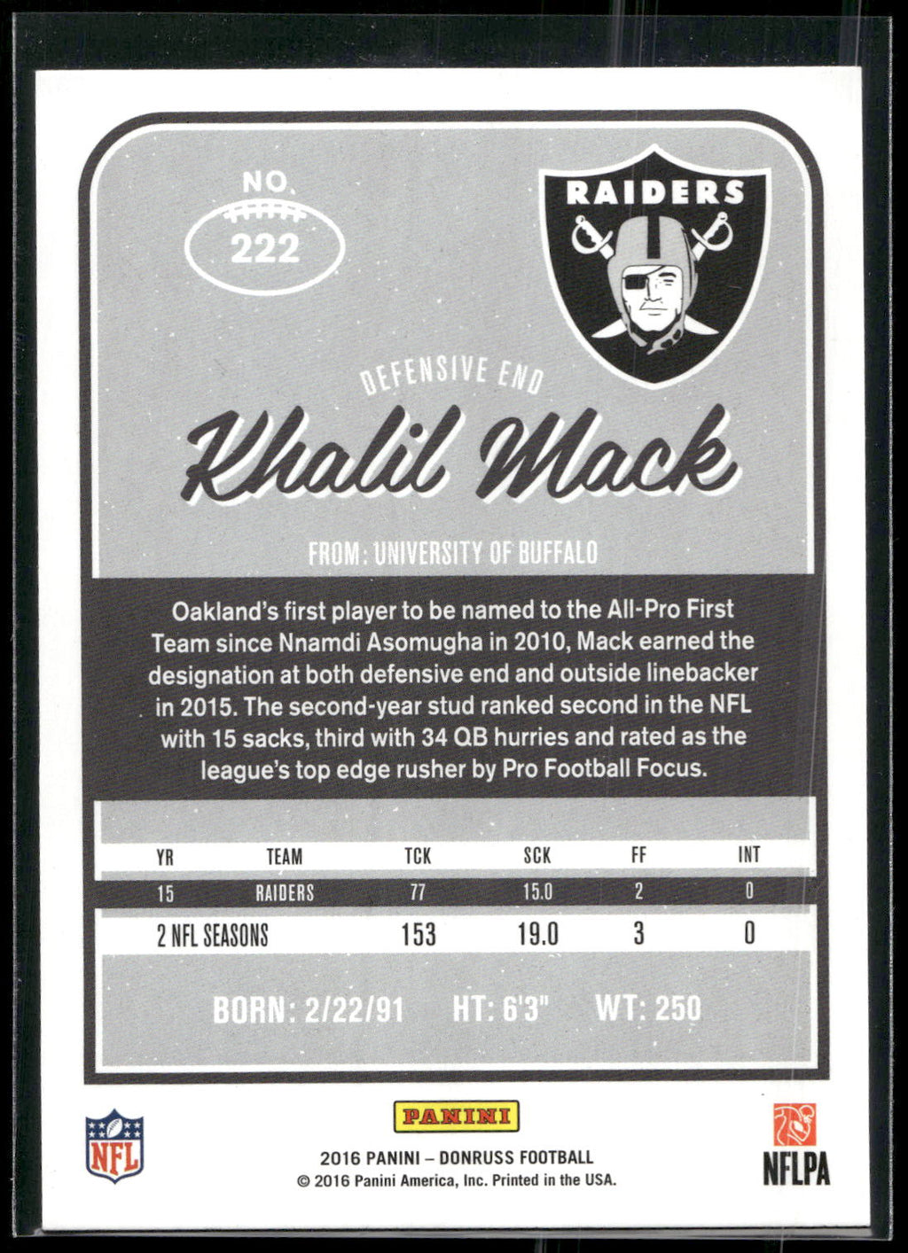 2016 Donruss #222 Khalil Mack