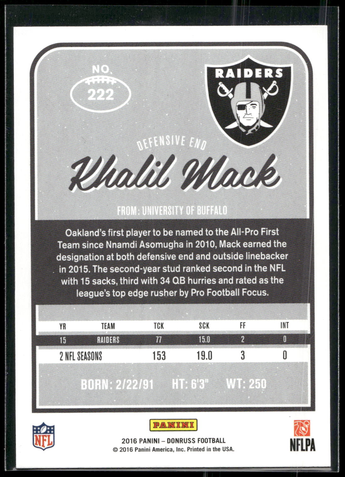 2016 Donruss #222 Khalil Mack