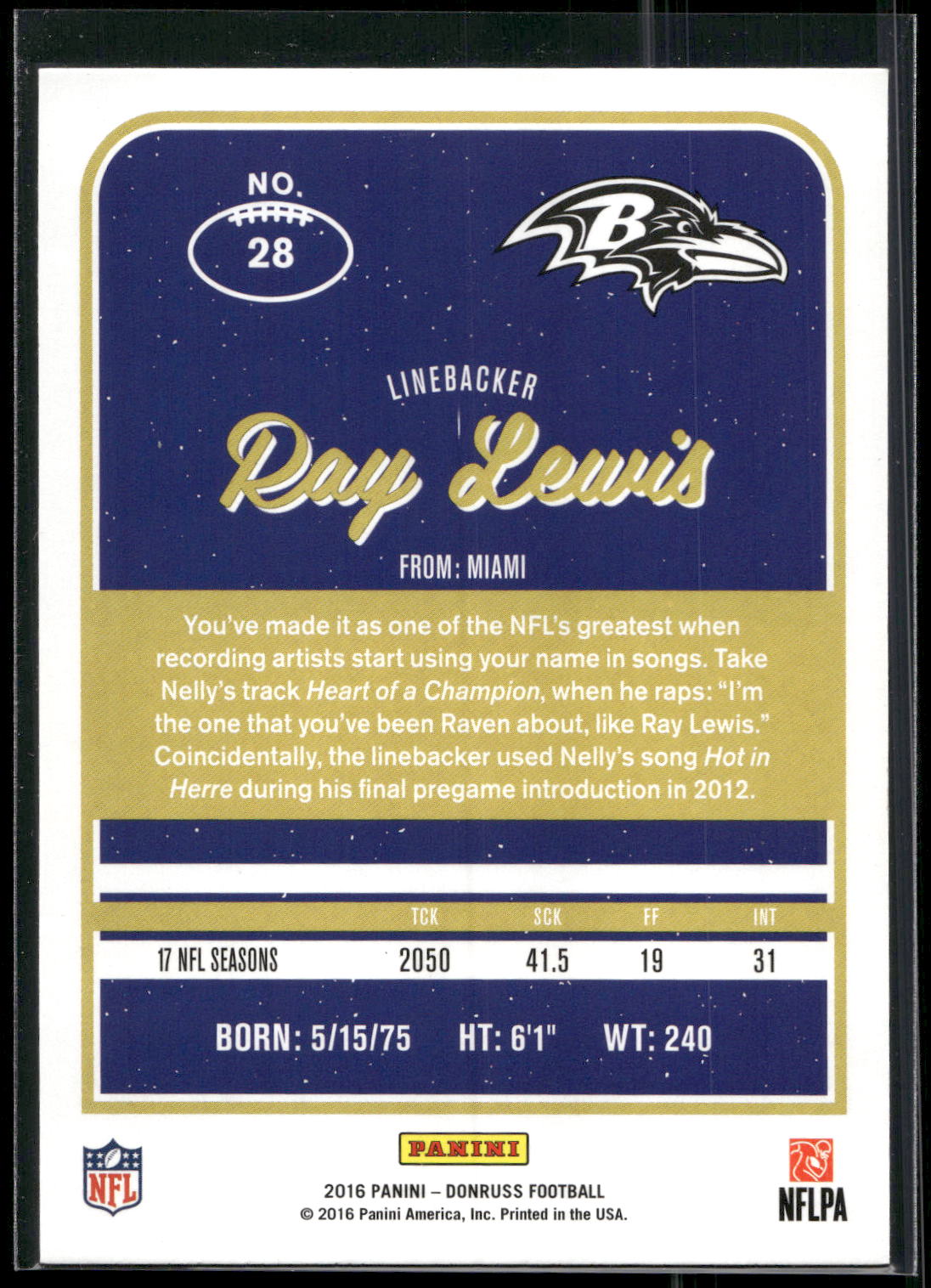 2016 Donruss #28 Ray Lewis