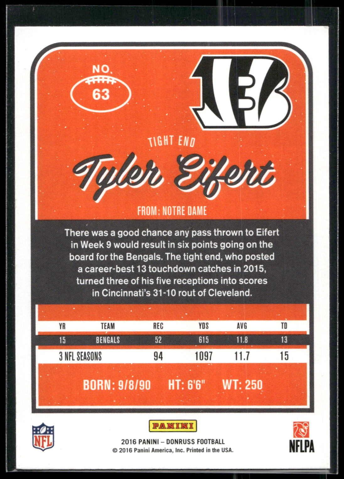2016 Donruss #63 Tyler Eifert