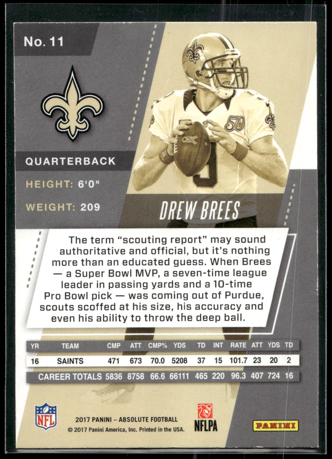2017 Panini Absolute #11 Drew Brees