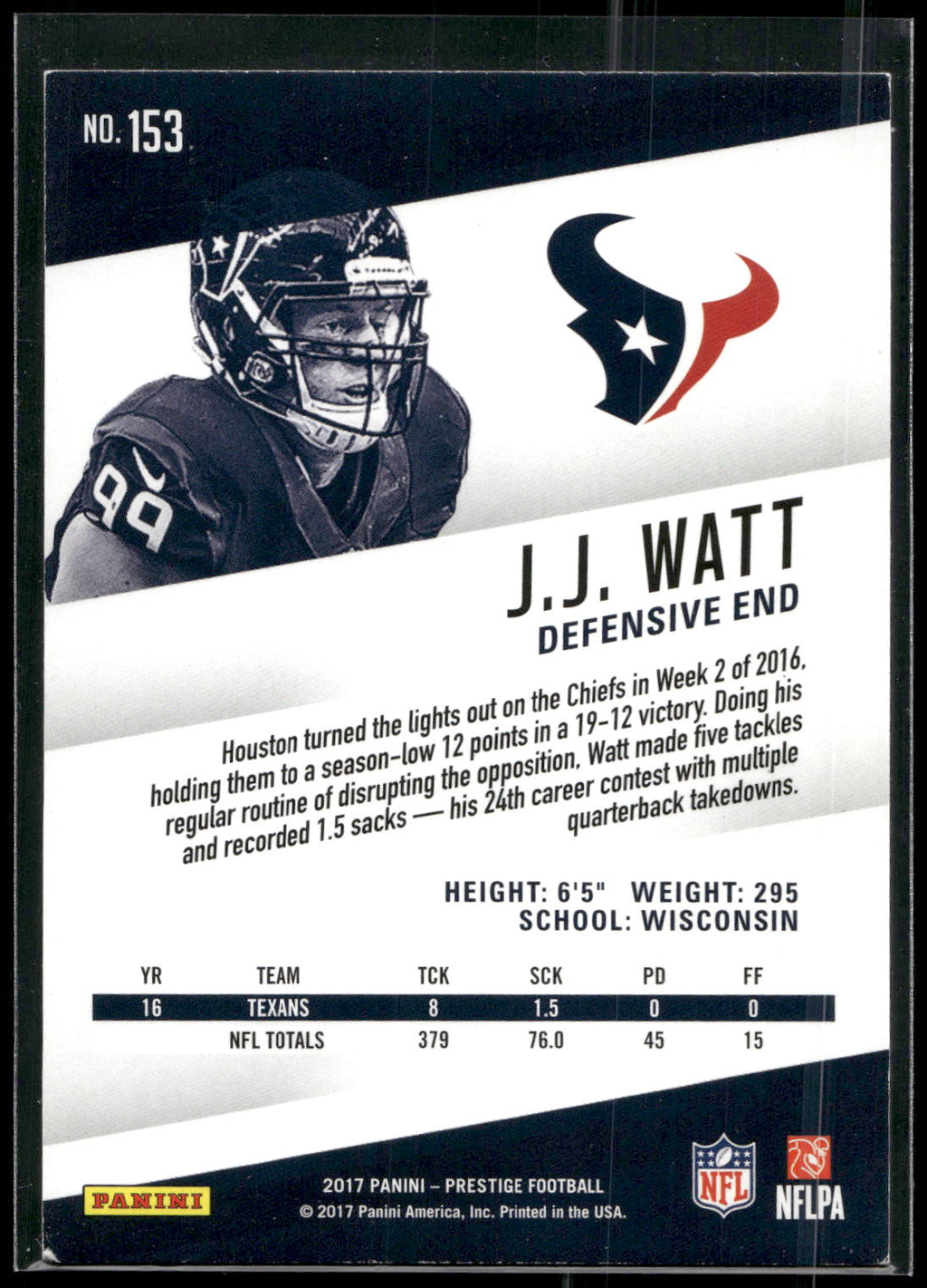 2017 Panini Prestige #153 J.J. Watt