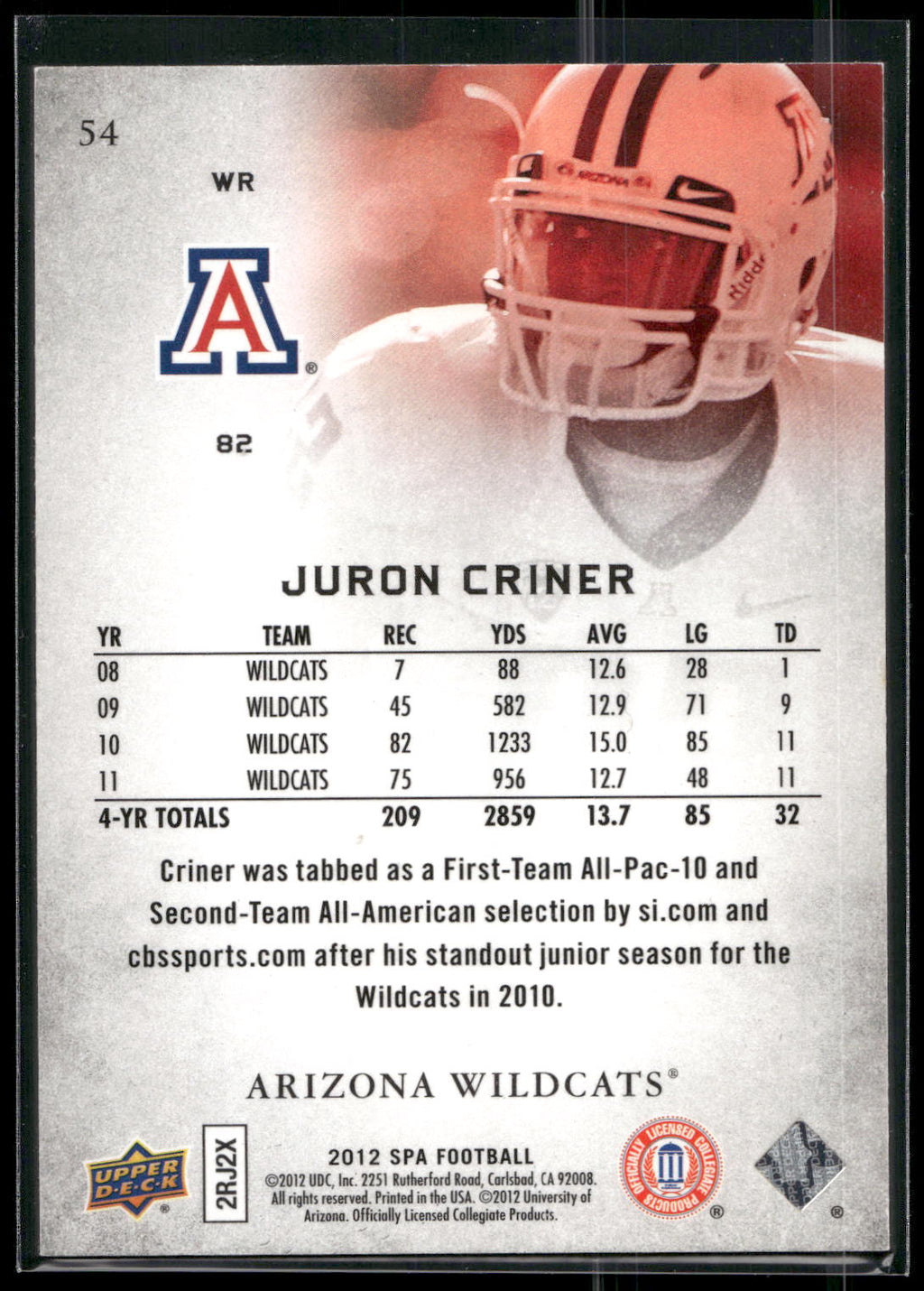 2012 SP Authentic #54 Juron Criner