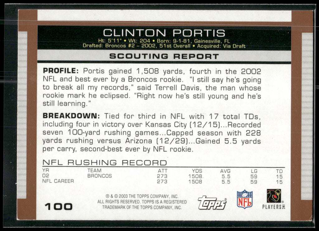 2003 Topps Draft Picks & Prospects #100 Clinton Portis
