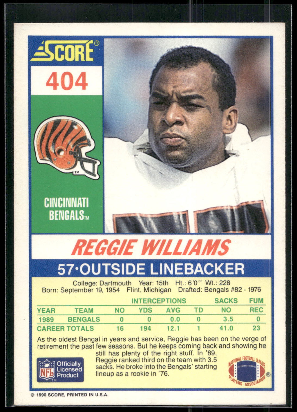 1990 Score #404 Reggie Williams
