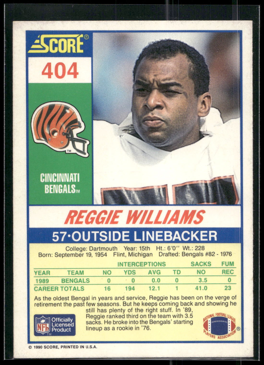1990 Score #404 Reggie Williams