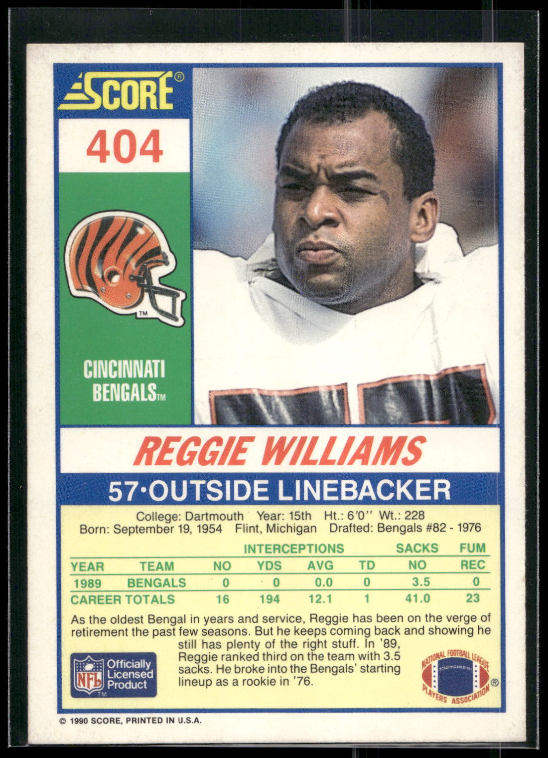1990 Score #404 Reggie Williams