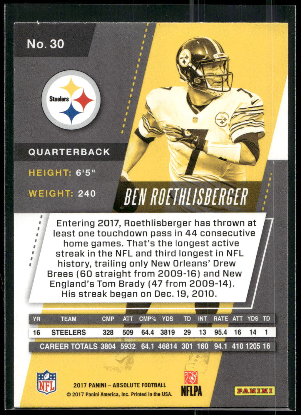 2017 Panini Absolute #30 Ben Roethlisberger