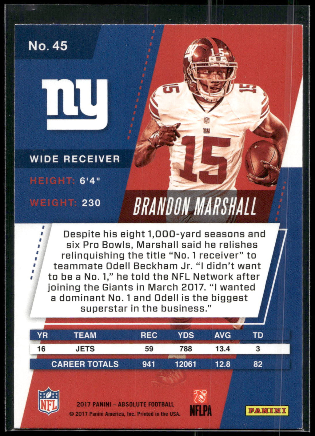 2017 Panini Absolute #45 Brandon Marshall