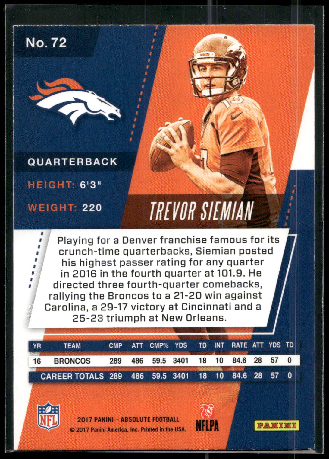 2017 Panini Absolute #72 Trevor Siemian