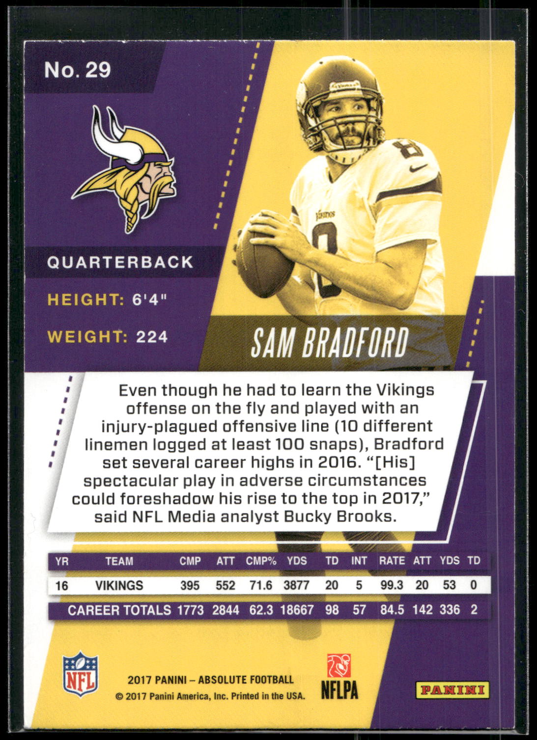 2017 Panini Absolute #29 Sam Bradford